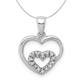 .05 Ctw Diamond Heart in Heart Pendant in Sterling Silver Necklace