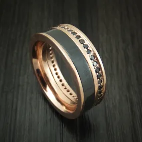 14K Rose Gold Men's Ring with Black Zirconium and Black Diamond Eternity Custom Made