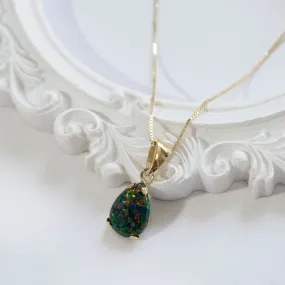 14K Yellow Gold Teardrop Black Opal Vencie Chain 7X10mm Pendant