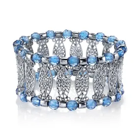 1928 Jewelry Blue Color Filigree Stretch Bracelet