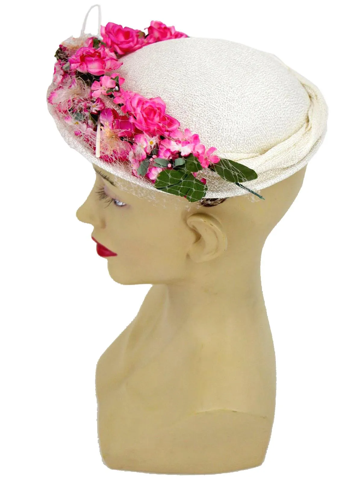 1950s Vintage Whimsical Floral Trimmed Hat