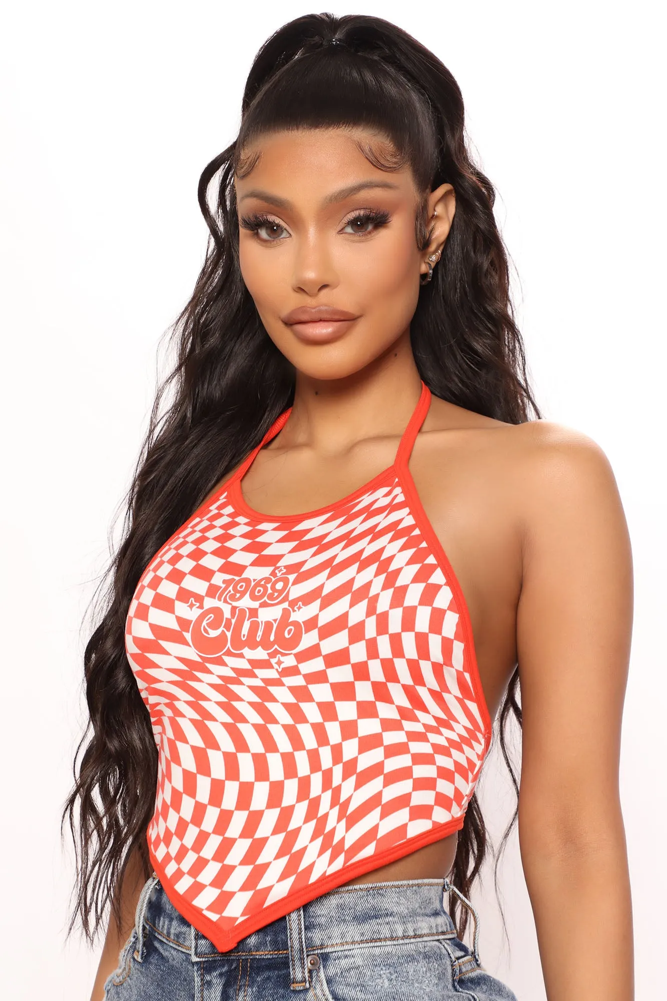 1969 Club Halter Top - Orange/combo