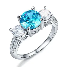 925 Sterling Silver 3-Stone Bridal Ring 2 Carat Created Blue Diamond Vintage Style Jewelry MXFR8226