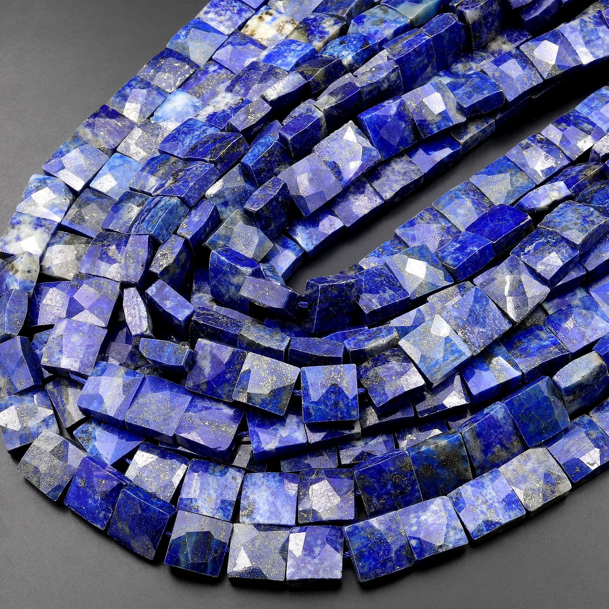 AAA Faceted Natural Blue Lapis Square Cushion Beads 15.5" Strand