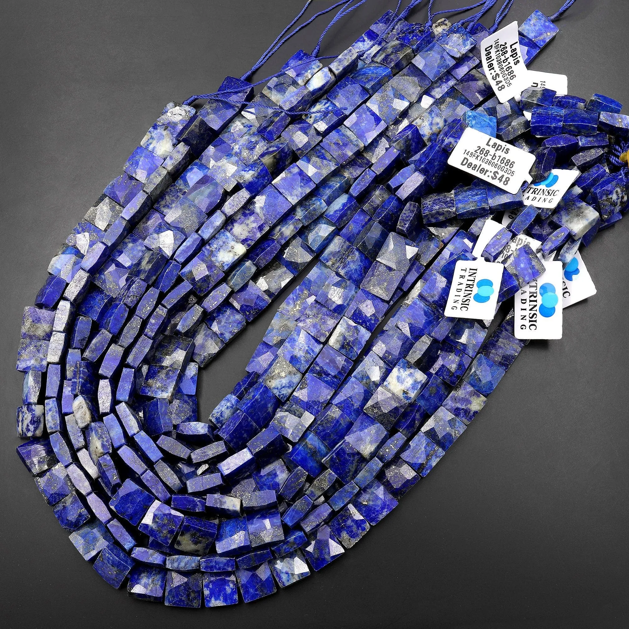 AAA Faceted Natural Blue Lapis Square Cushion Beads 15.5" Strand