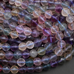 AAA Grade Natural Rainbow Fluorite Faceted 8mm 10mm Round Beads Superior Quality Natural Purple Green Yellow Gemstone Beads 15.5" Strand