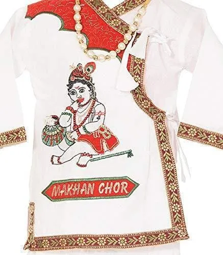 Ahhaaaa Velvet Cotton Krishna Dress Handicraft Kurta with Dhoti Pant for Boys