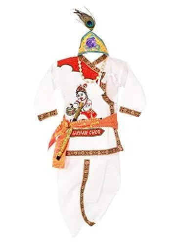 Ahhaaaa Velvet Cotton Krishna Dress Handicraft Kurta with Dhoti Pant for Boys