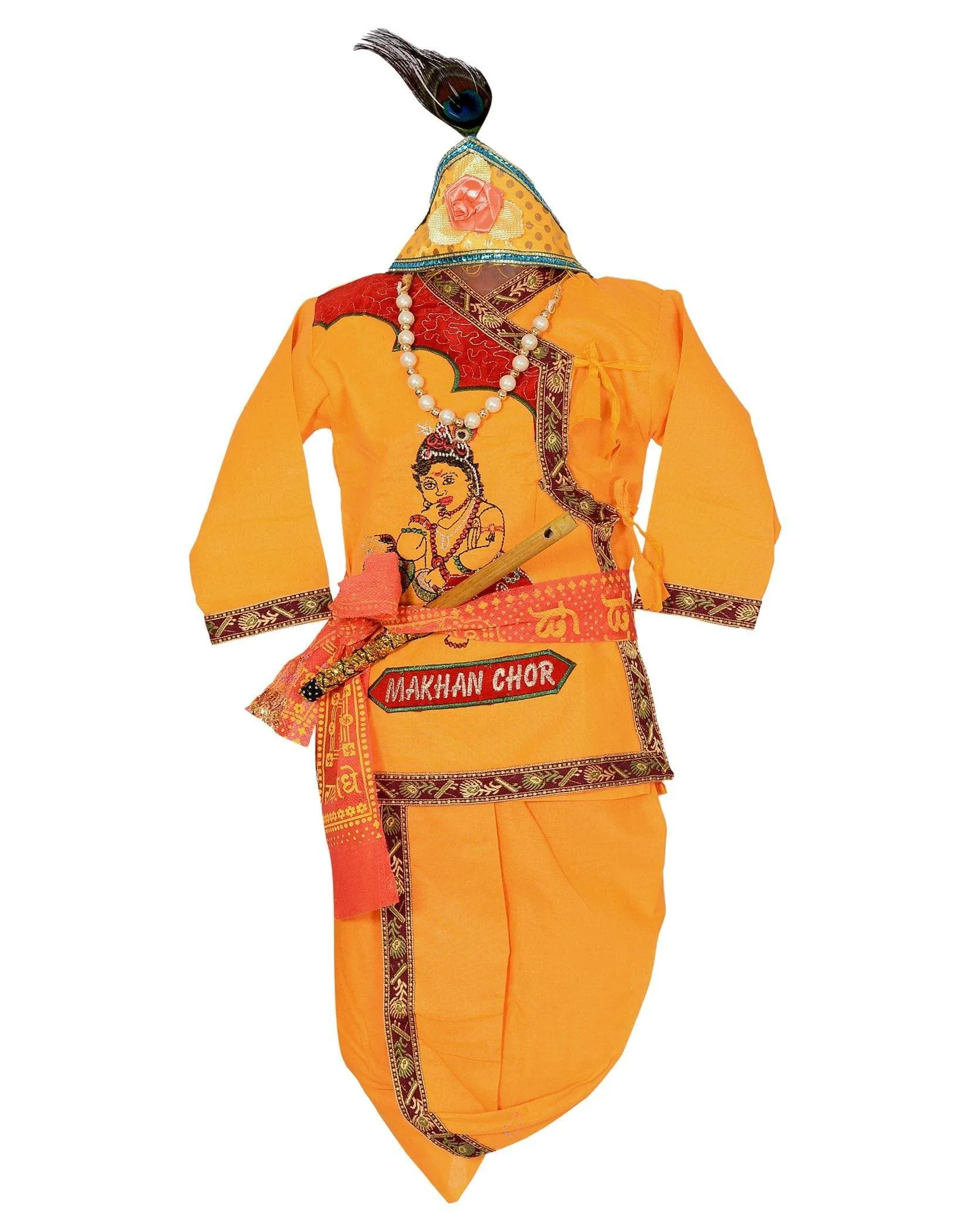 Ahhaaaa Velvet Cotton Krishna Dress Handicraft Kurta with Dhoti Pant for Boys