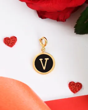 Alphabet V Black Enamel Charm - Voylla