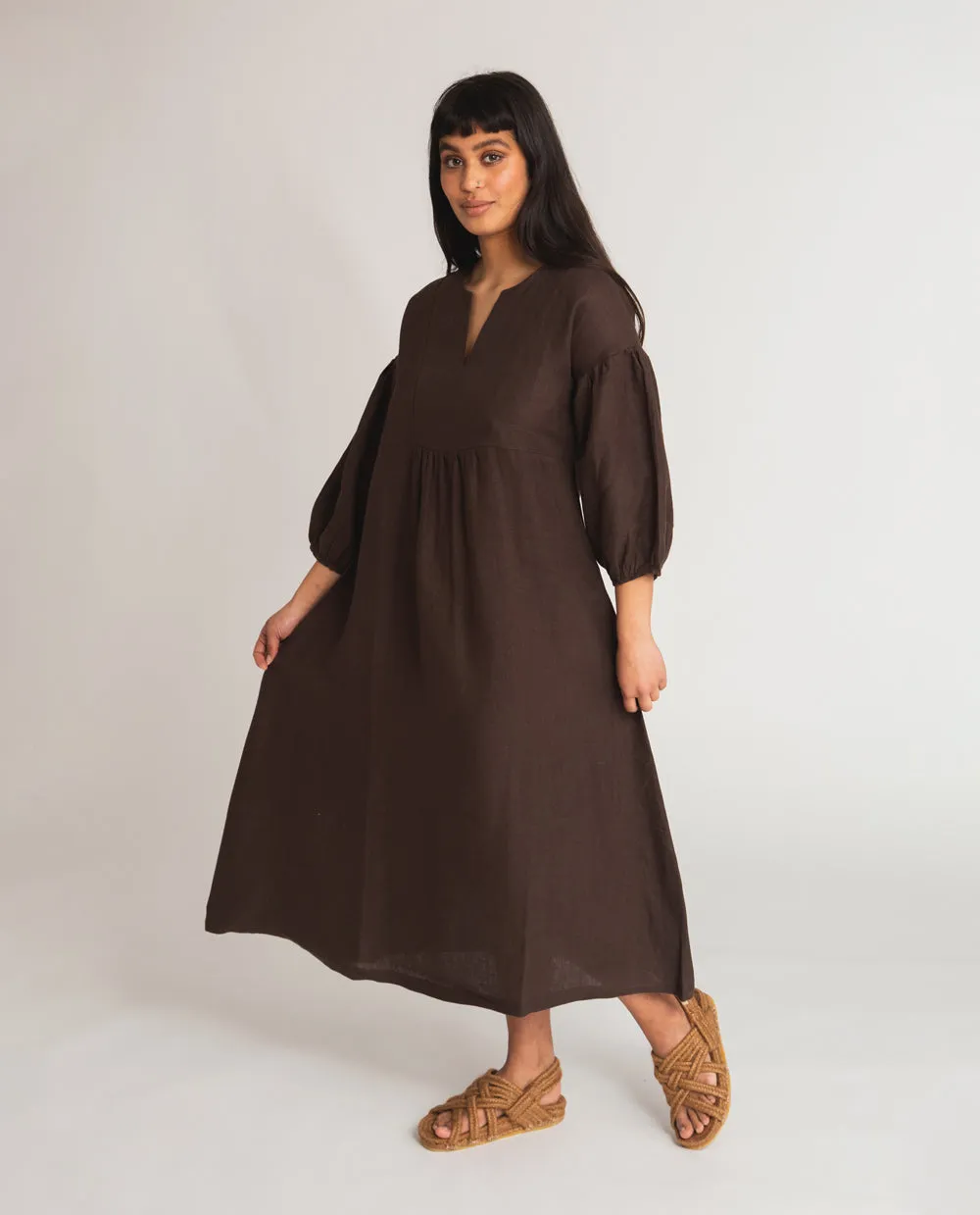 Andreia-May Linen Dress In Chocolate