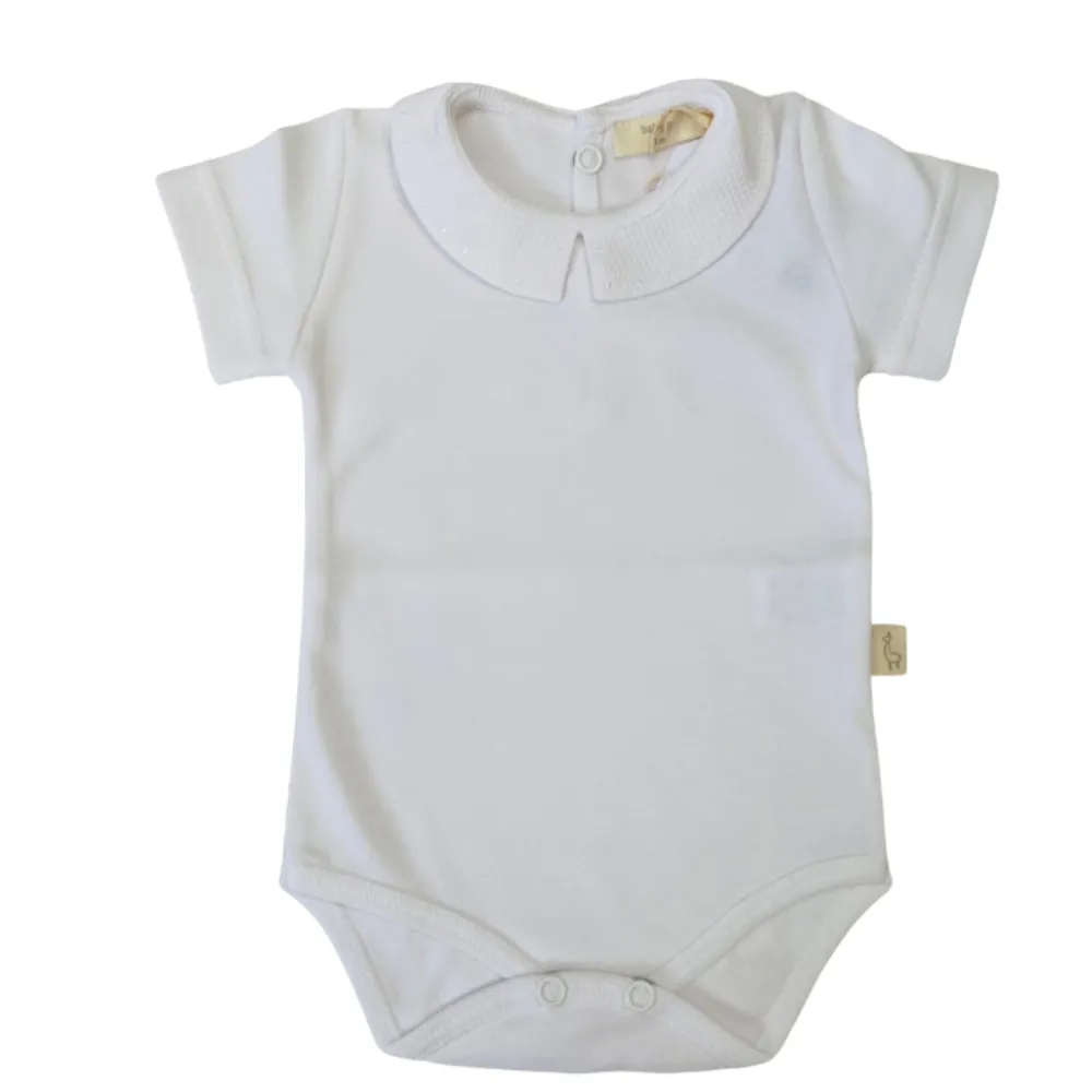 Baby Gi White Short Sleeved Bodysuit with White Polka Dot Collar