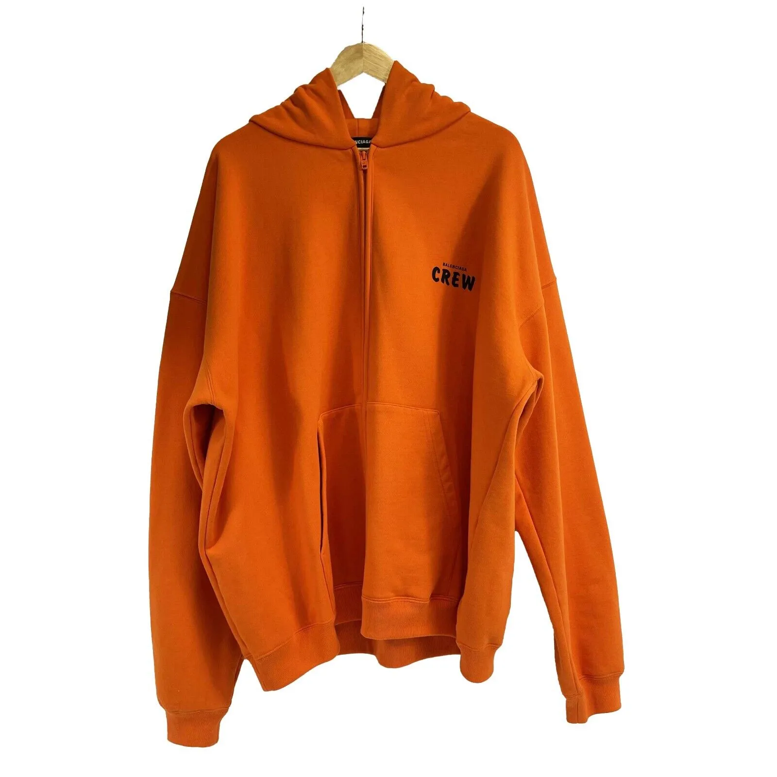 Balenciaga - Orange Crew Print Oversized Zipped Hooded Jacket - Size XS