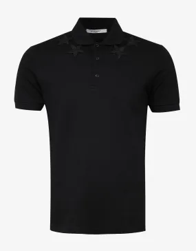 Black Cuban Fit Polo T-Shirt with Tonal Stars