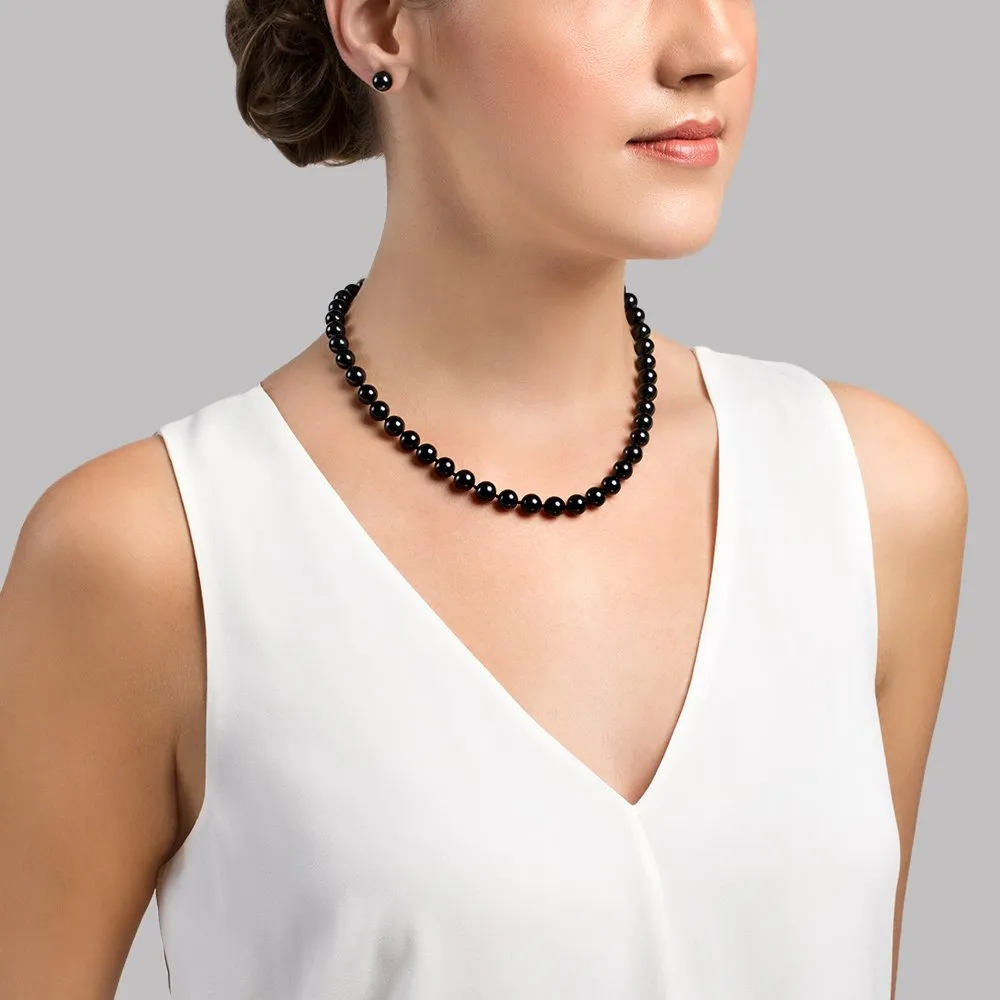 Black Japanese Akoya Pearl Necklace 8.0-8.5mm - AAA Quality