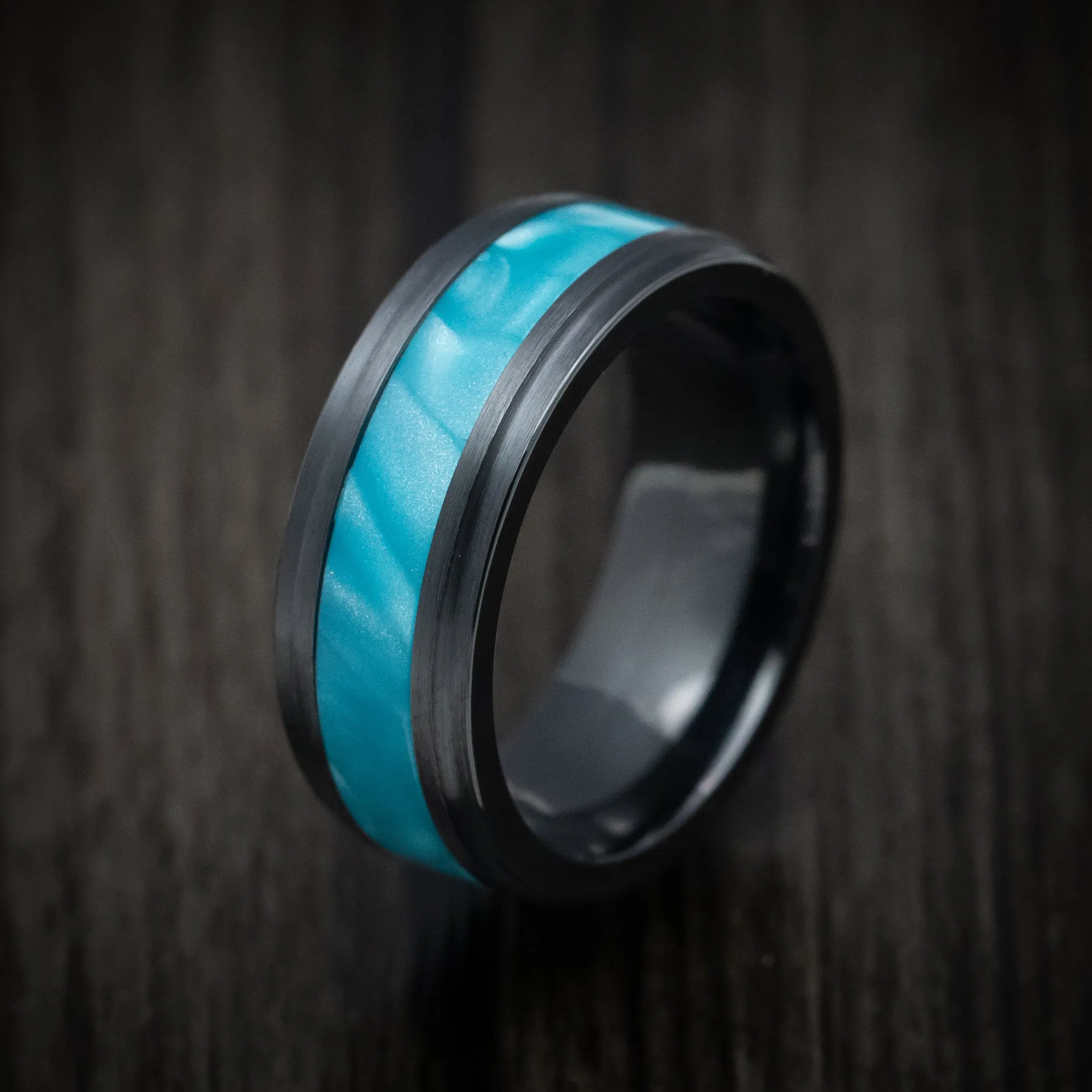 Black Zirconium and Juma Inlay Men's Ring Custom Made Band