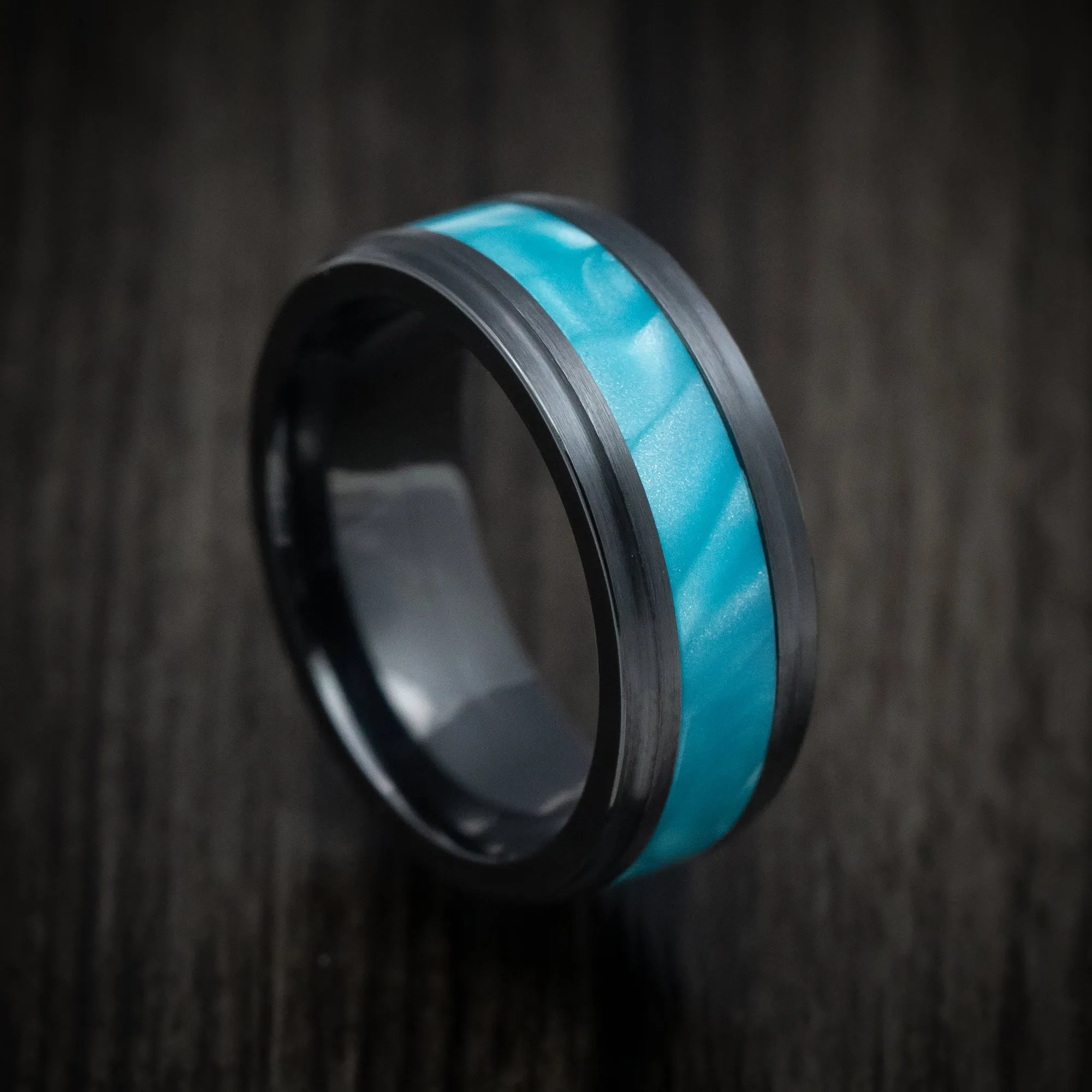 Black Zirconium and Juma Inlay Men's Ring Custom Made Band