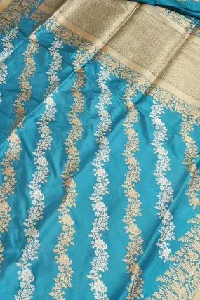 Blue Banarasi Pure Katan Silk Handloom Sona Roopa Saree