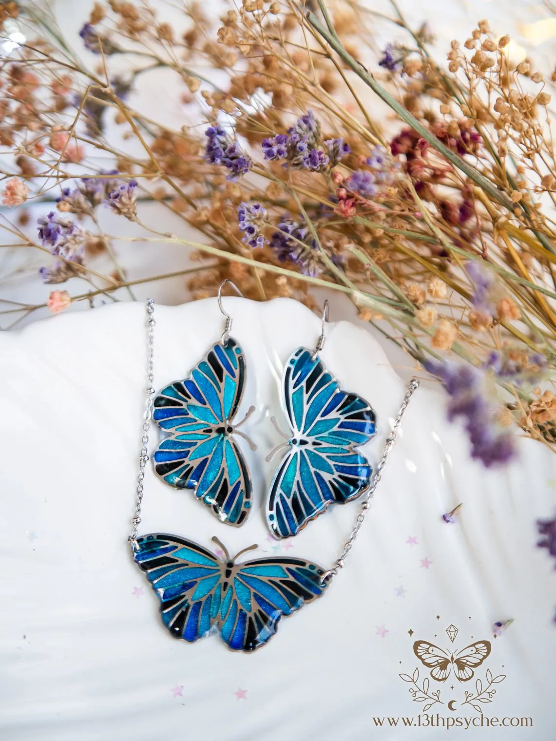 Blue butterfly earrings,Stained glass inspired