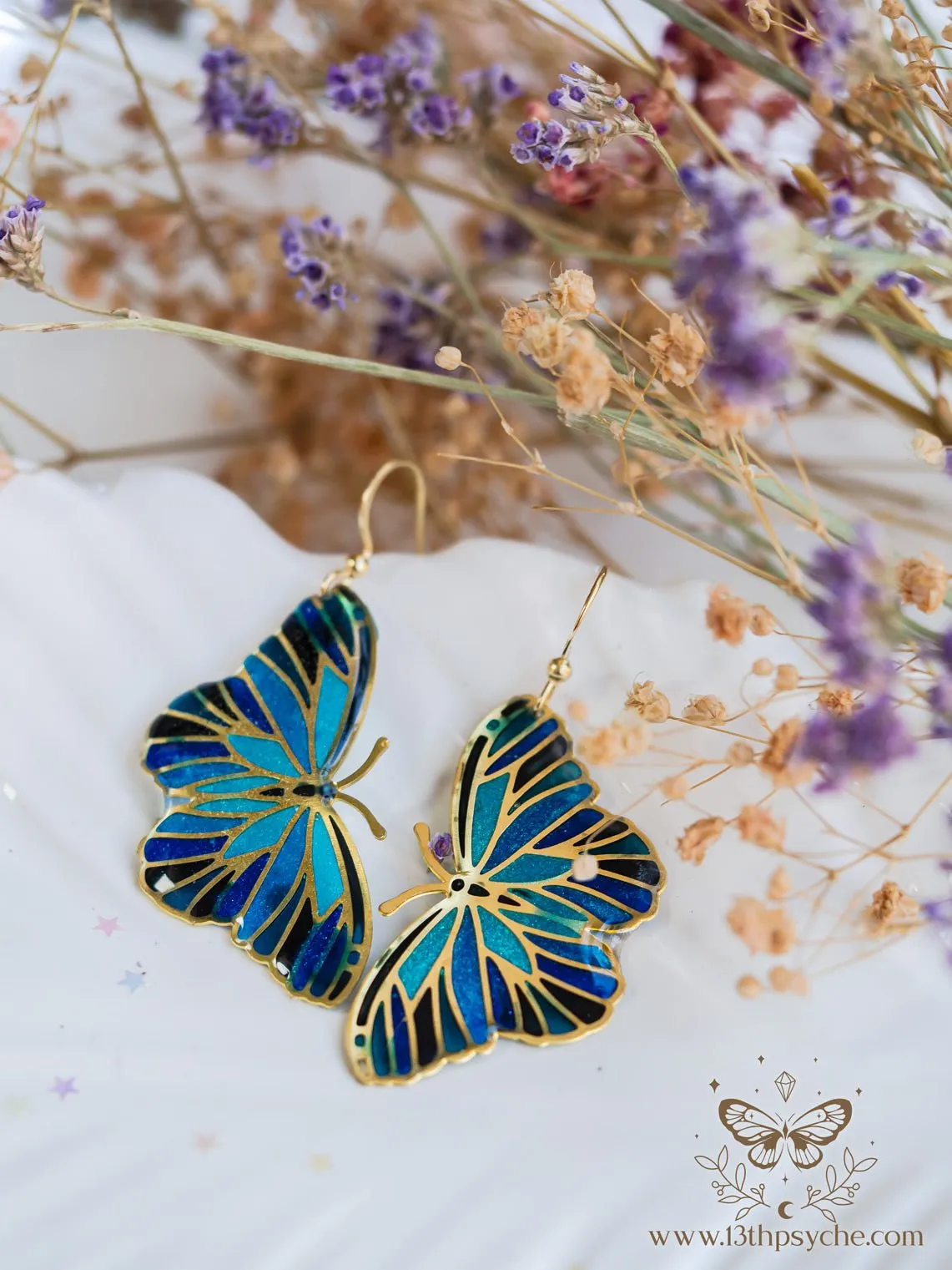 Blue butterfly earrings,Stained glass inspired