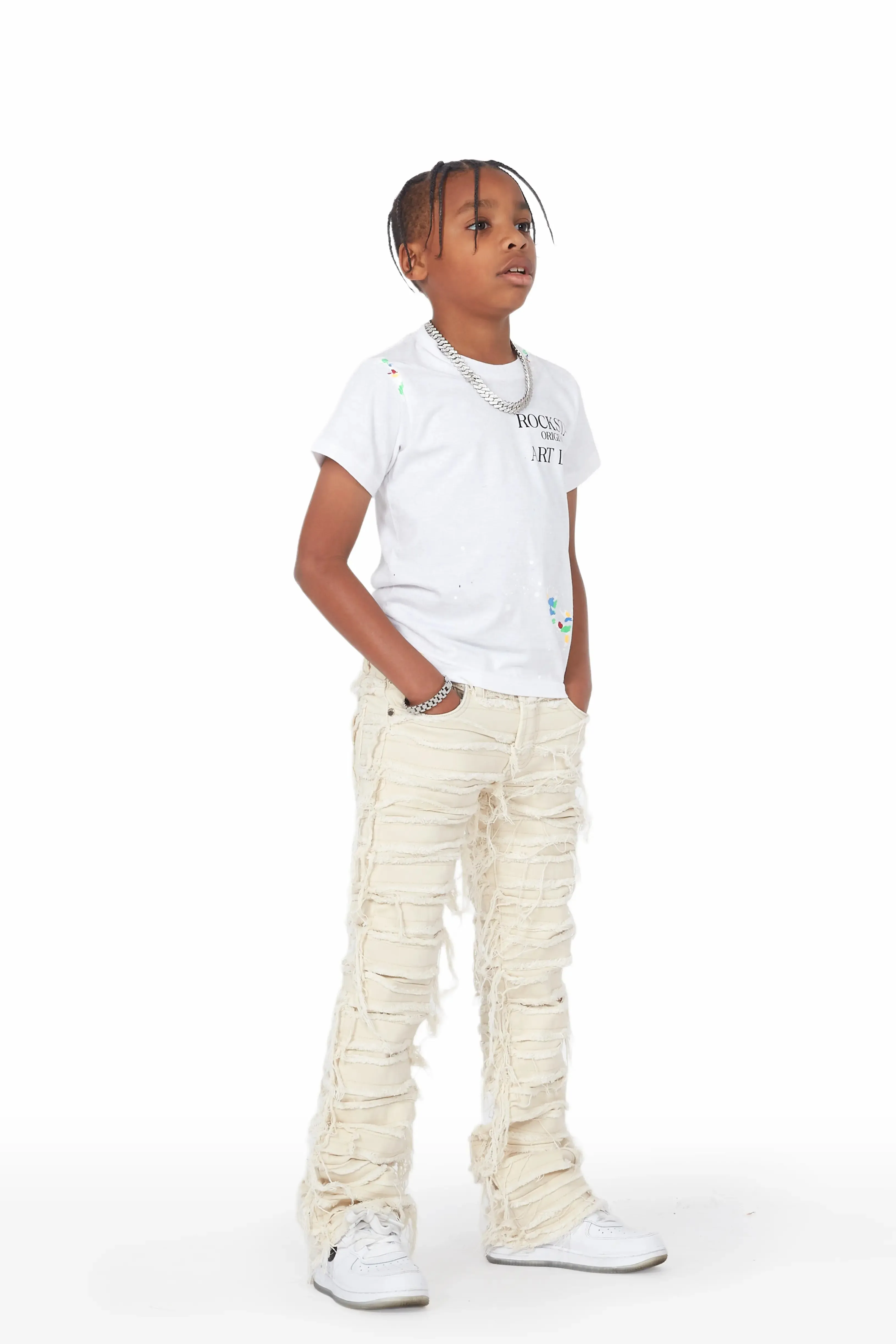 Boys Cassius Beige Stacked Flare Jean