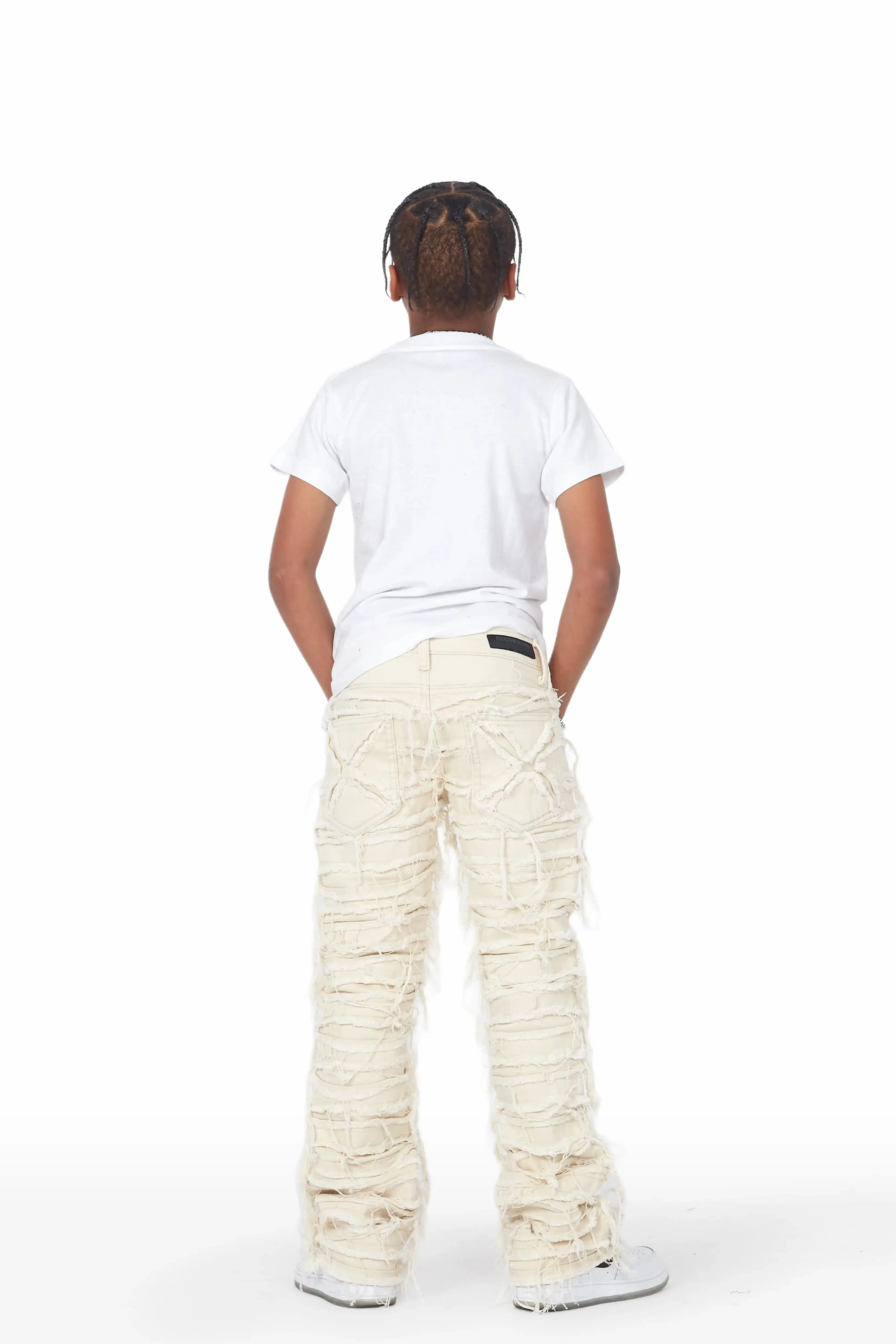 Boys Cassius Beige Stacked Flare Jean