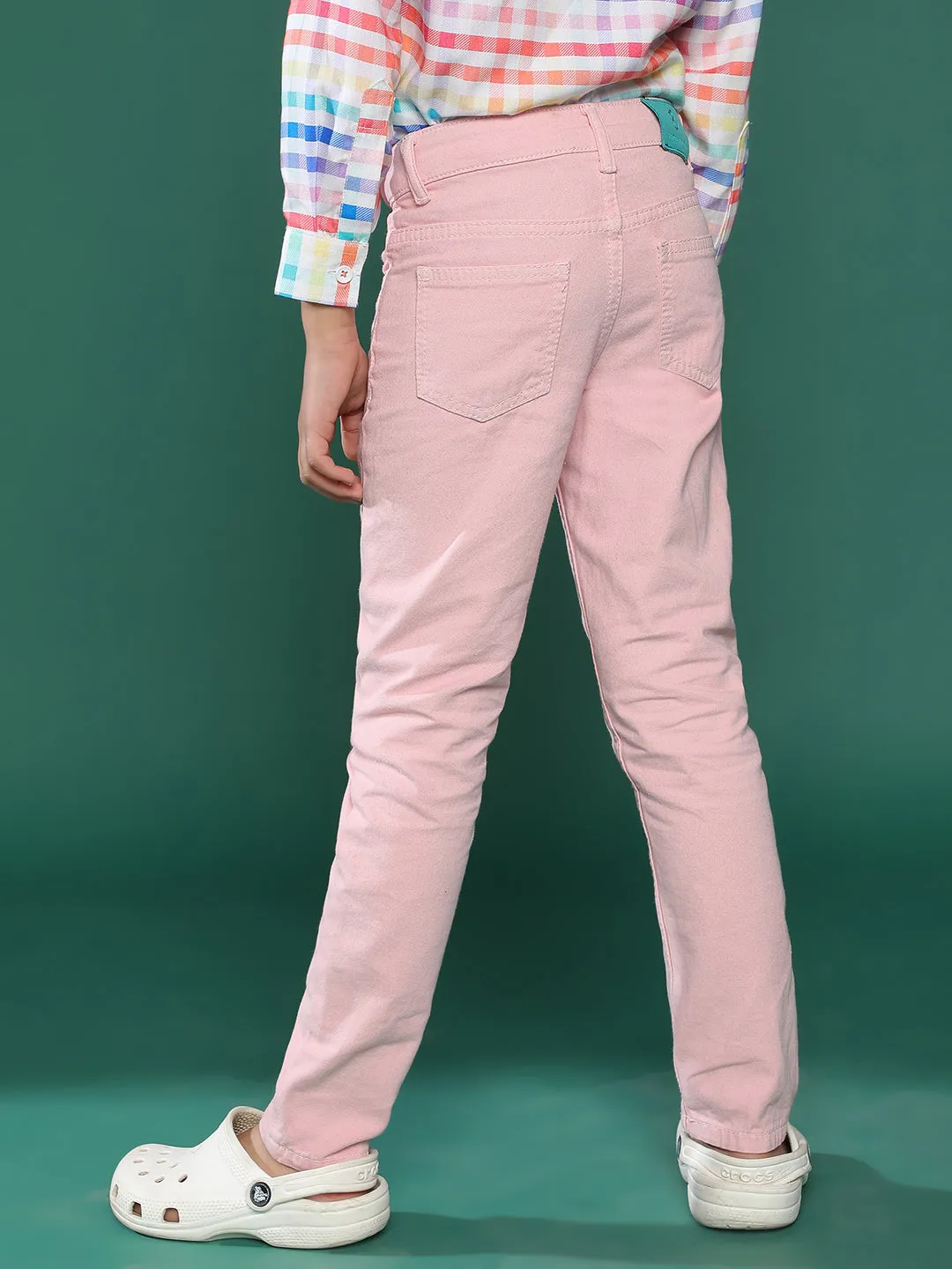 Boys Lilac Solid Cotton Trouser