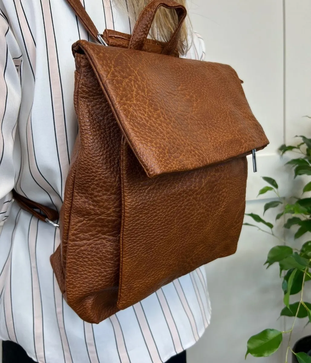 Brown Textured Backpack