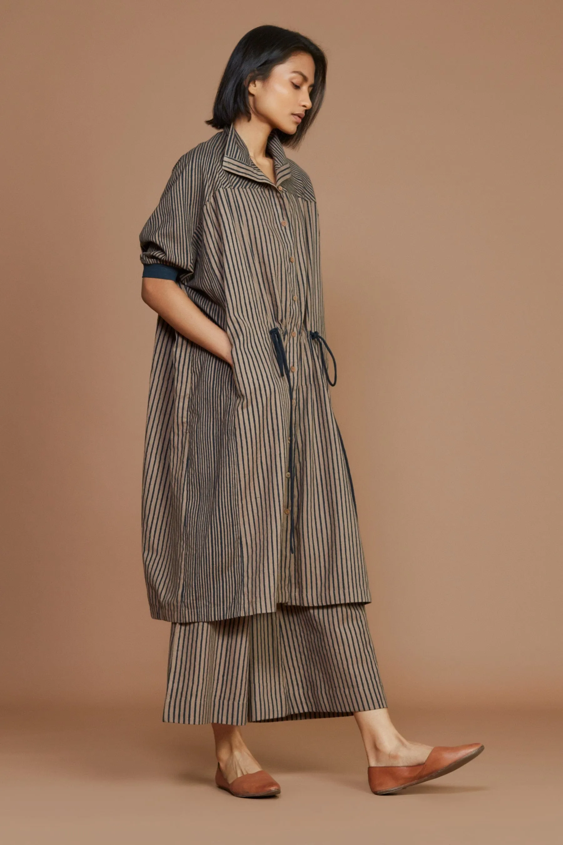 Brown With Charcoal Striped Kaftan Co-Ord Set