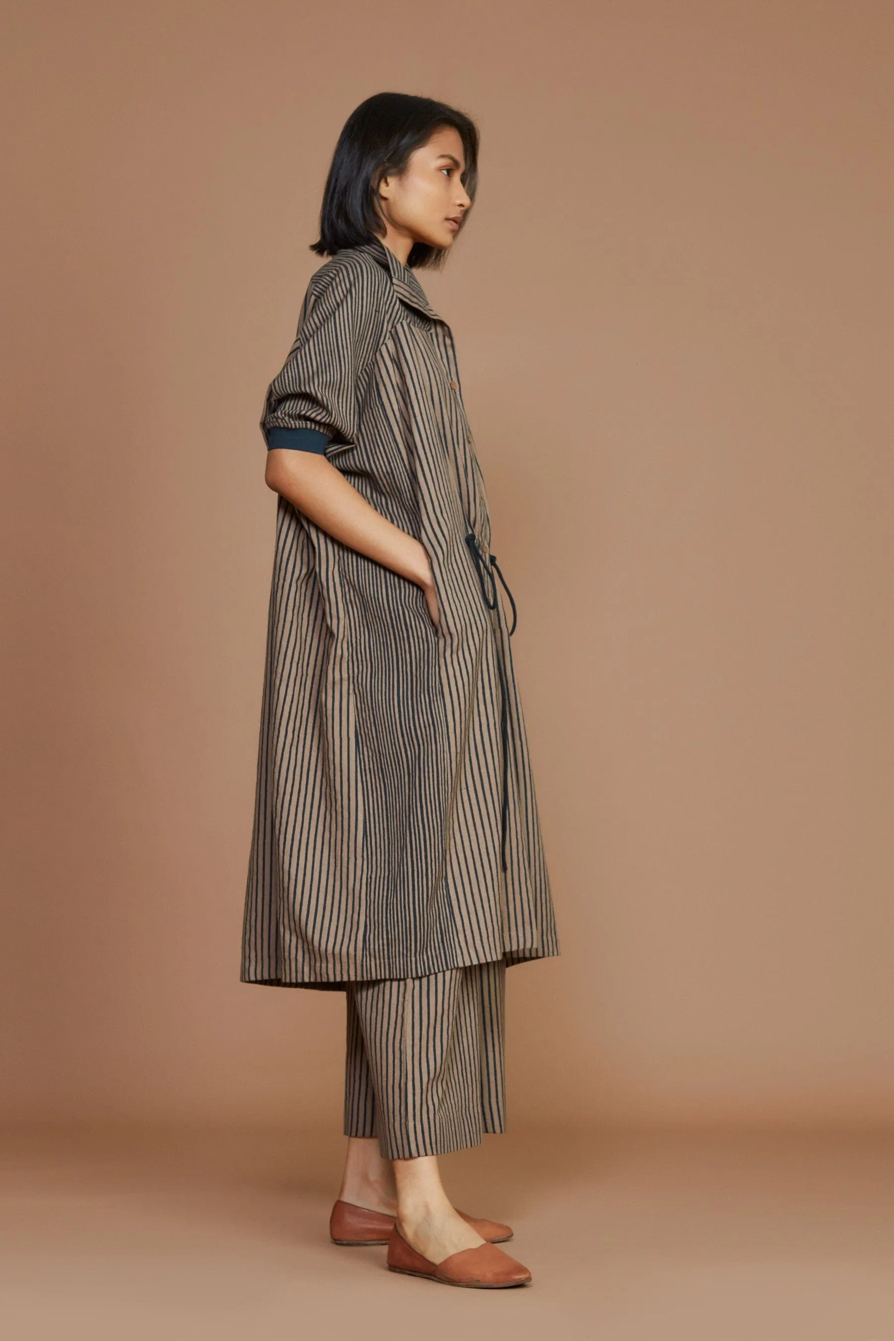 Brown With Charcoal Striped Kaftan Co-Ord Set