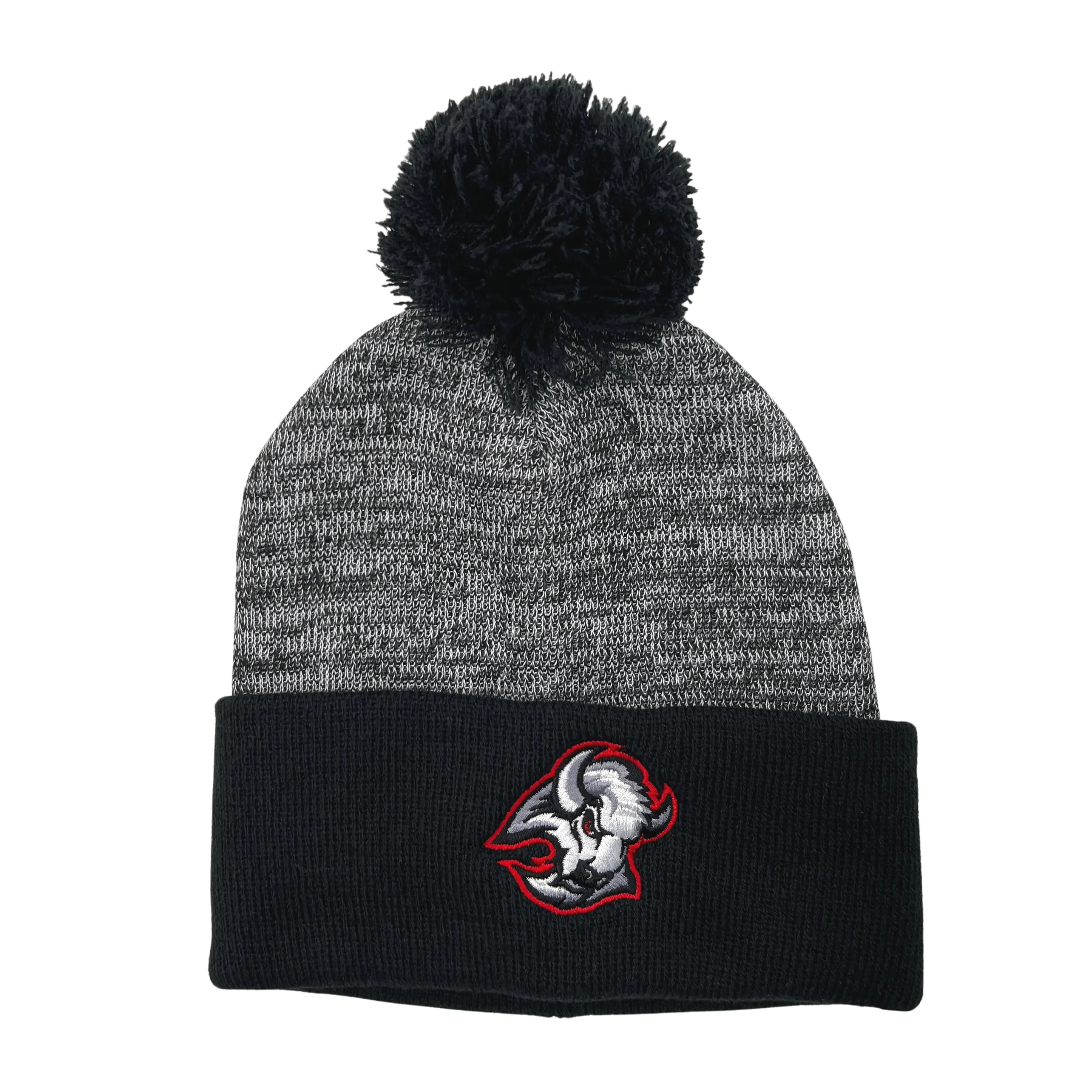 Buffalo Sabres Black & Heather Gray Goat Head Pom Pom Beanie