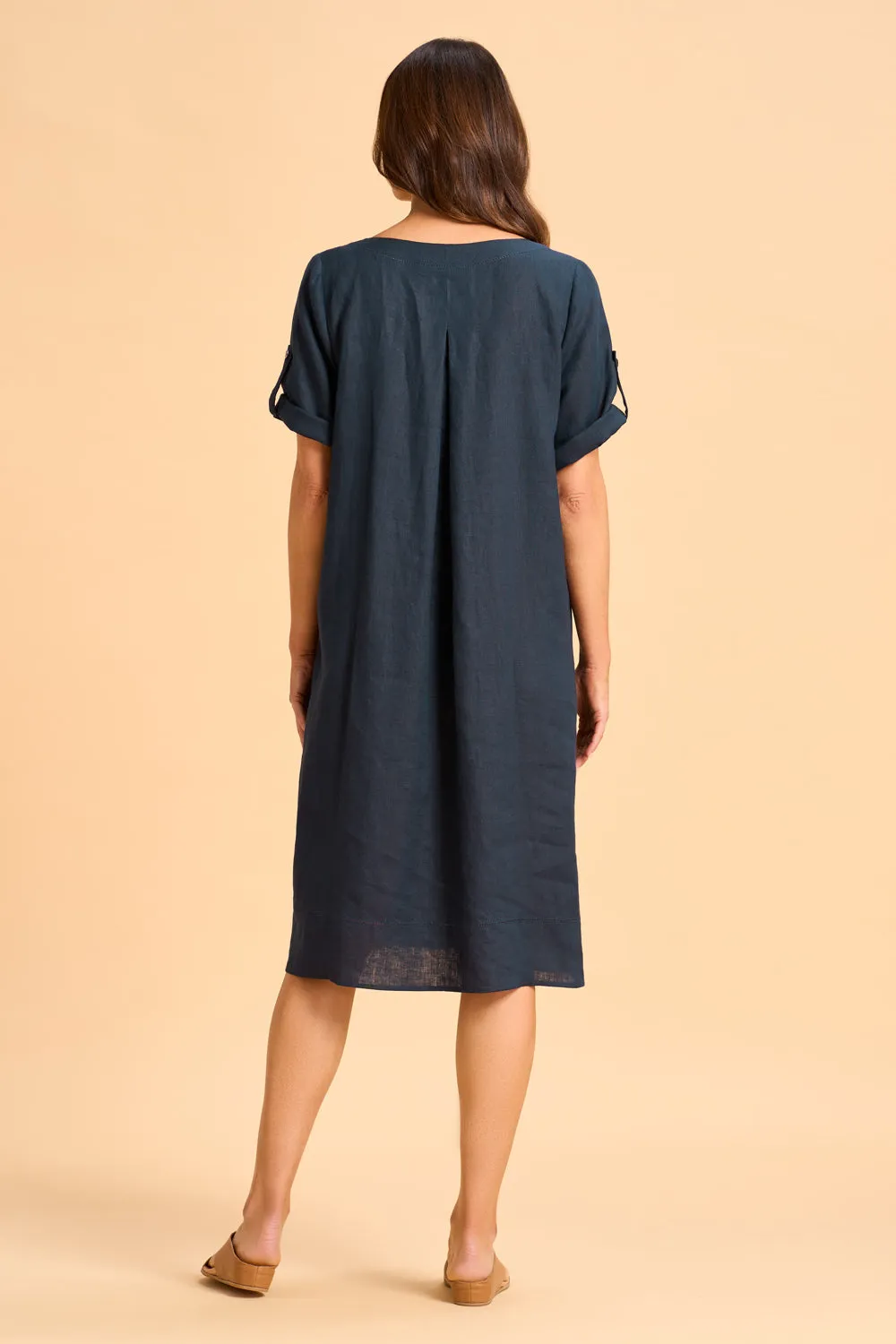 Button Detail Linen Dress - Ink