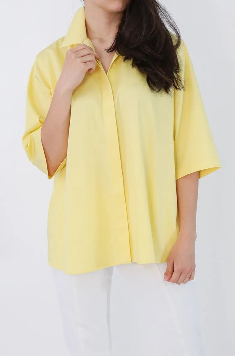 CAMP SHIRT IN ITALIAN COTTON POPLIN STRETCH IN YELLOW