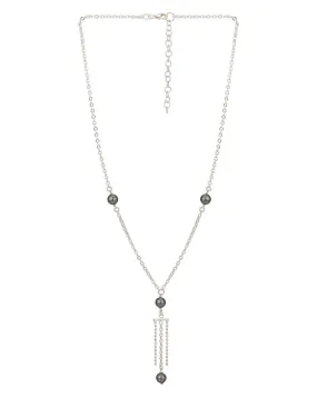 Carlton London Dangling Bead And Chain With Rhodium Plated Lariat Necklace