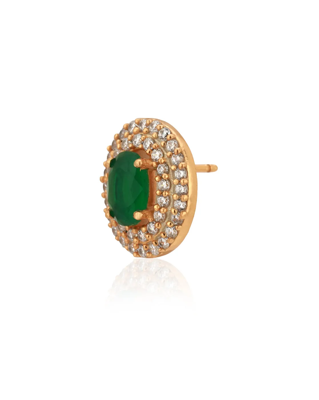 Carlton London Gold Plated Green Stone Cz Stud Earring For Women