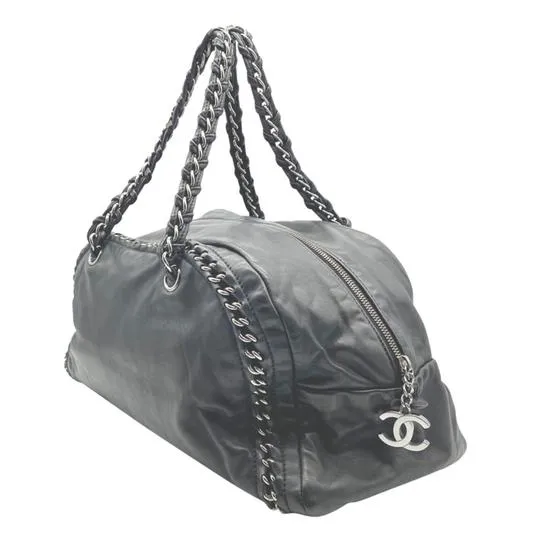 Chanel Bowling Smooth Calfskin Large Luxe Ligne Bowler Black Leather Shoulder Bag