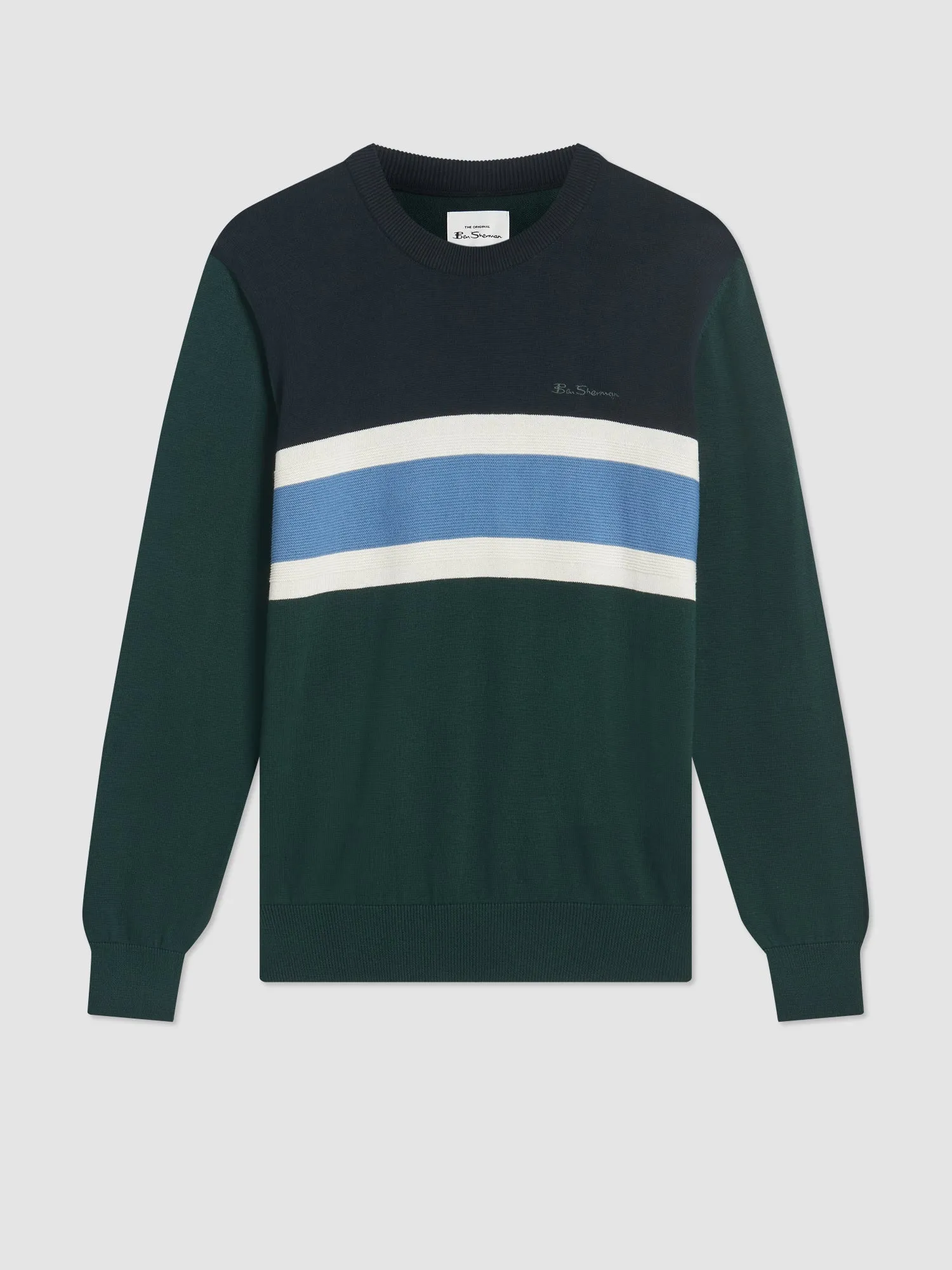 Chest Stripe Crewneck Sweater - Green