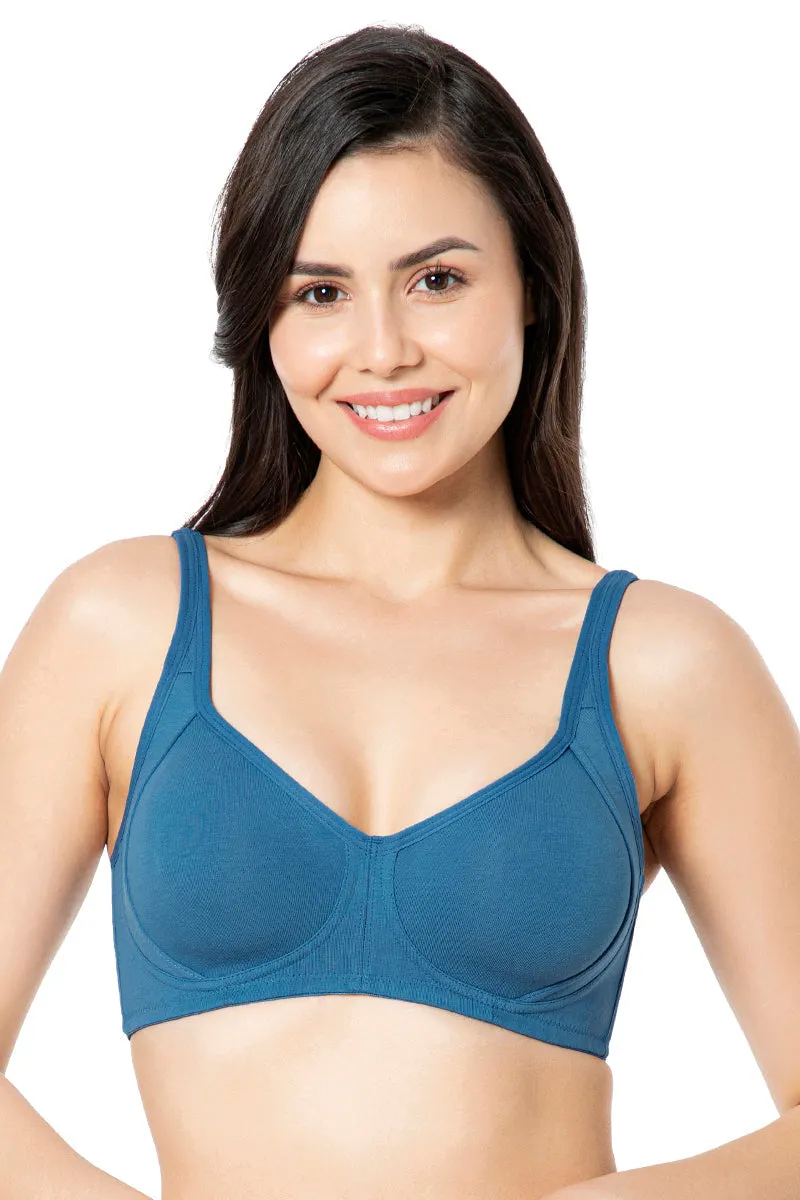 Cool Contour Solid Non Padded Non-Wired Super Support Bra - Blue Sapphire