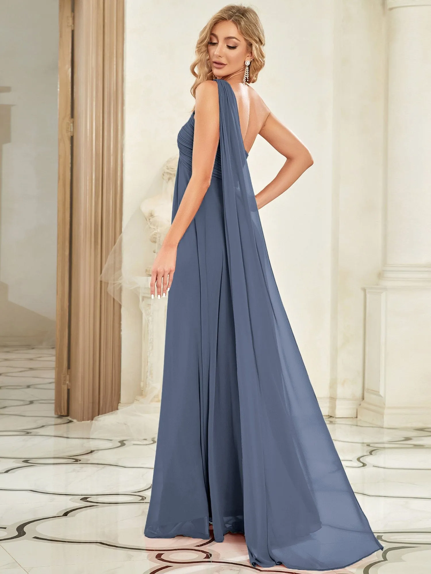 Custom Size Pleated One Shoulder Long Chiffon Formal Evening Dress