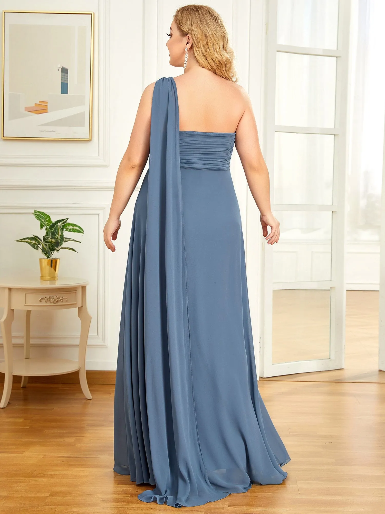 Custom Size Pleated One Shoulder Long Chiffon Formal Evening Dress