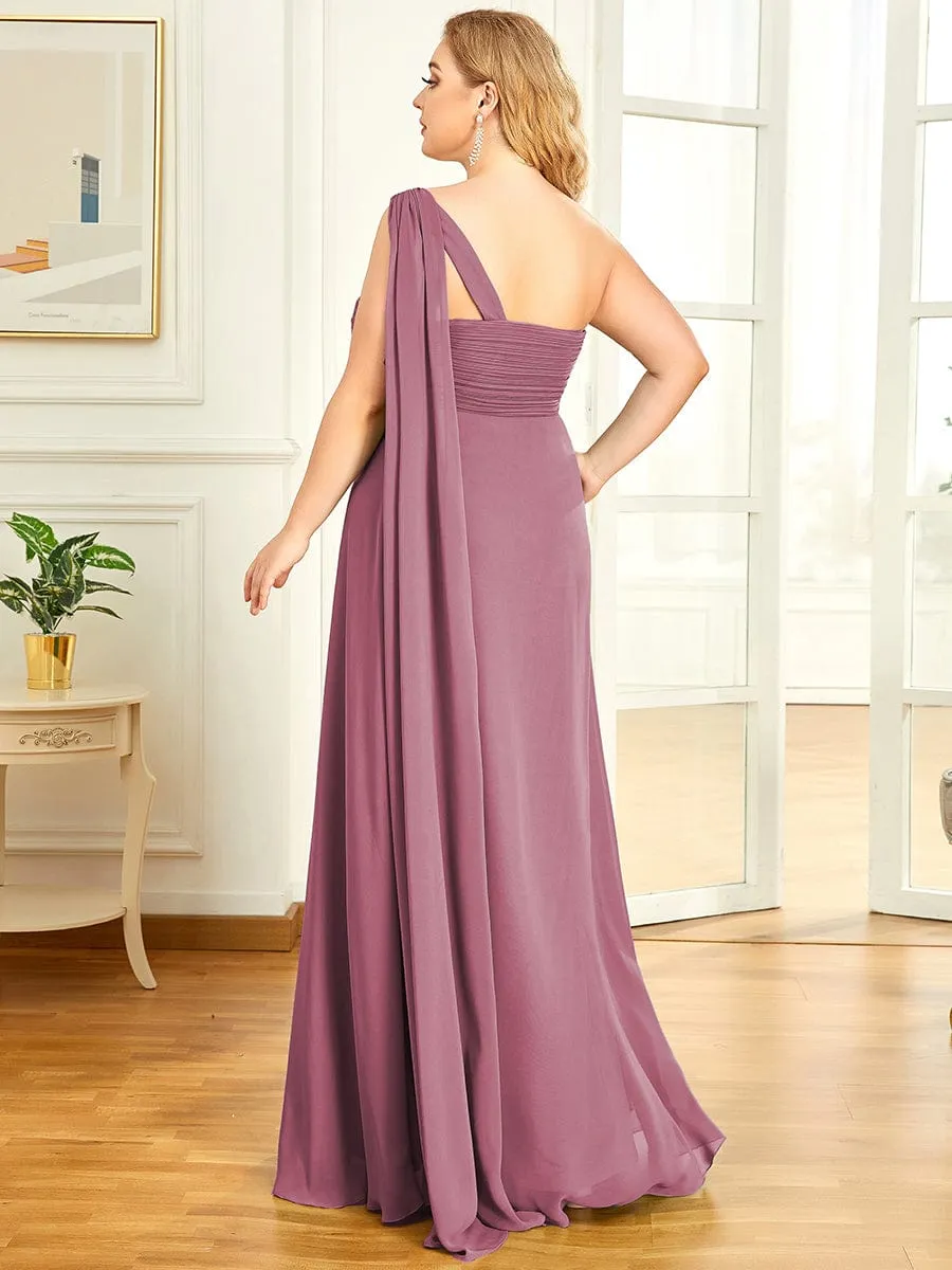 Custom Size Pleated One Shoulder Long Chiffon Formal Evening Dress