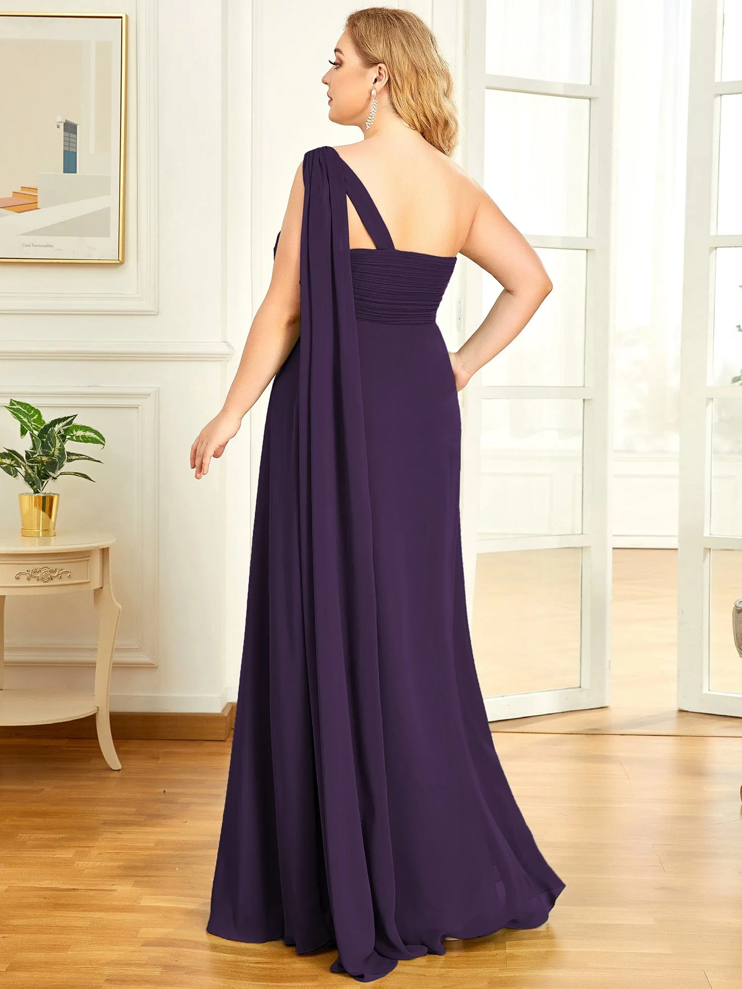 Custom Size Pleated One Shoulder Long Chiffon Formal Evening Dress