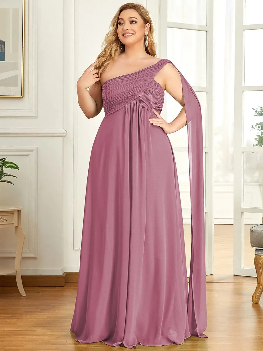 Custom Size Pleated One Shoulder Long Chiffon Formal Evening Dress