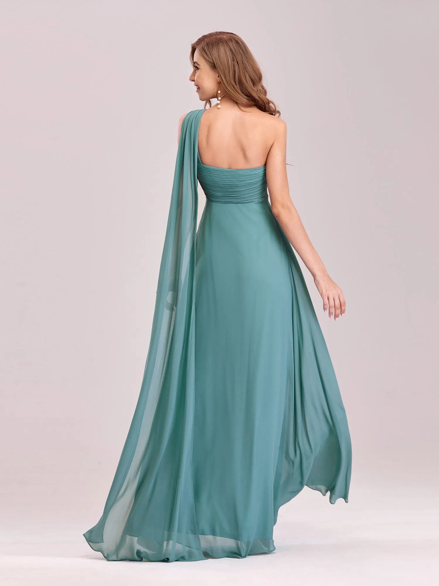 Custom Size Pleated One Shoulder Long Chiffon Formal Evening Dress