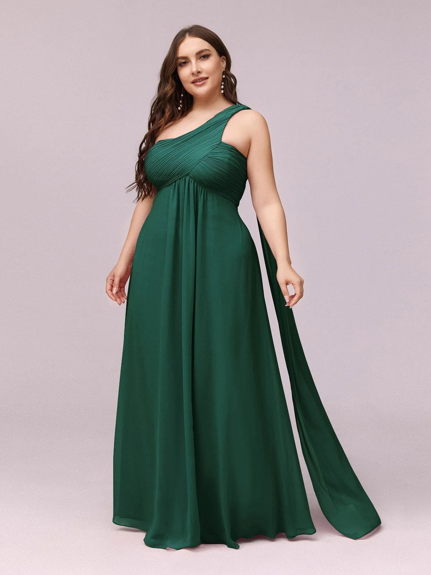 Custom Size Pleated One Shoulder Long Chiffon Formal Evening Dress