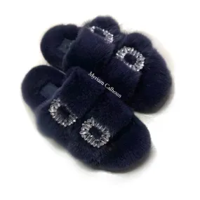 Dark Blue Jeweled Arizona Slippers