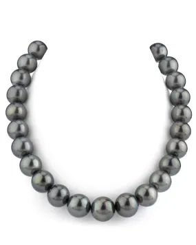 Dark Round Tahitian Pearl Necklace, 12.0-14.0mm - AAA Quality