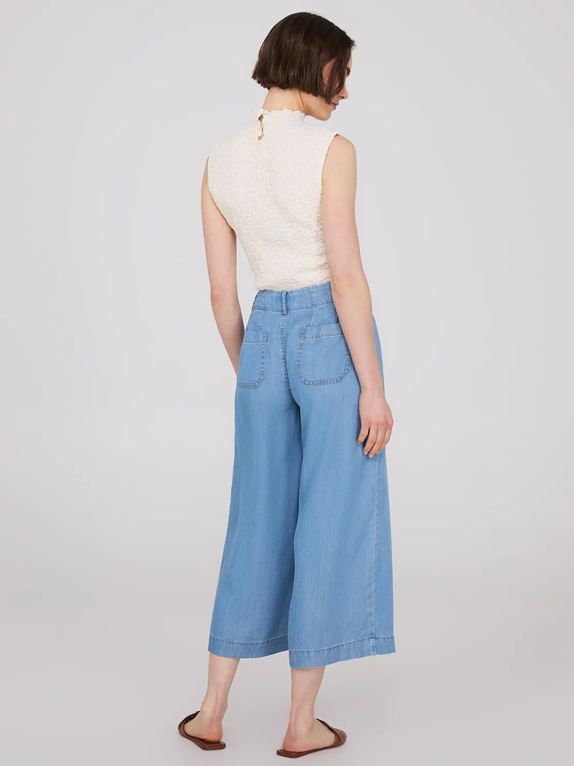 Denim Tencel Wide-Leg Gaucho Pants