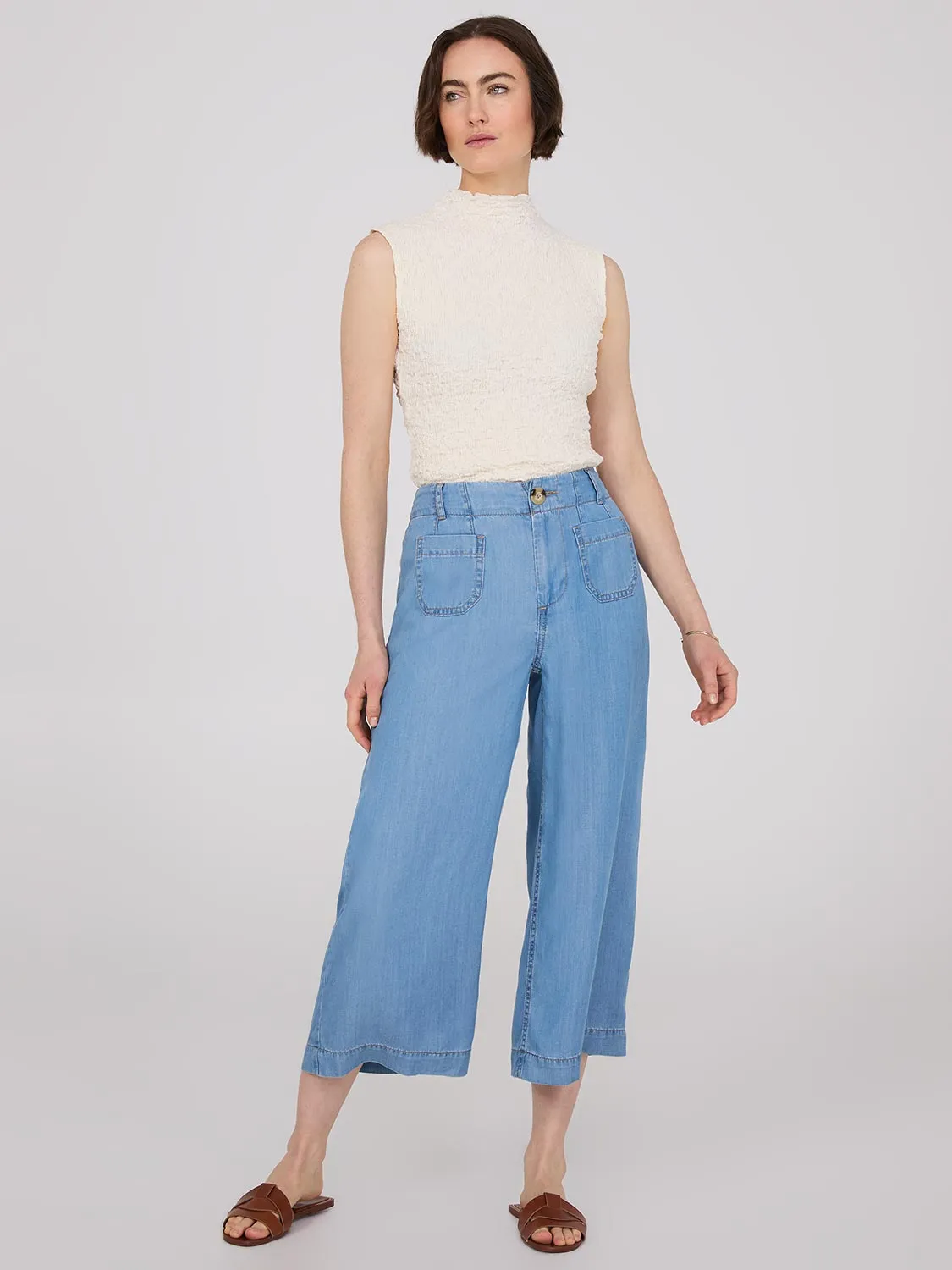 Denim Tencel Wide-Leg Gaucho Pants