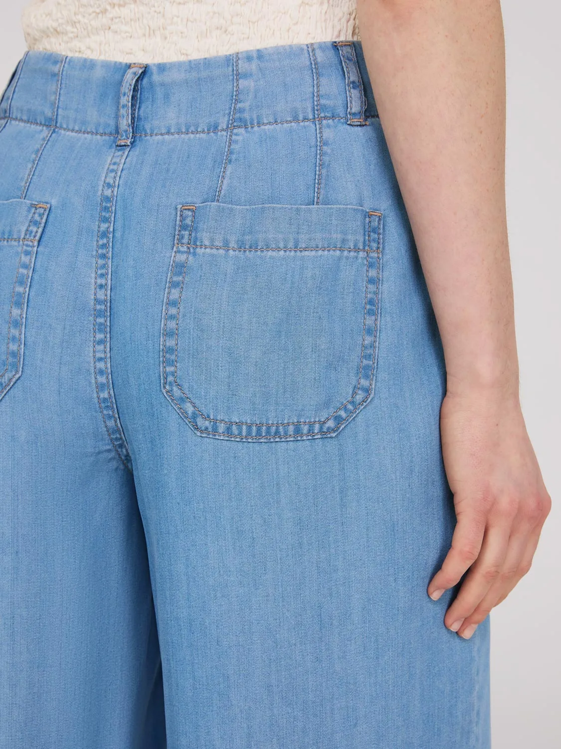 Denim Tencel Wide-Leg Gaucho Pants